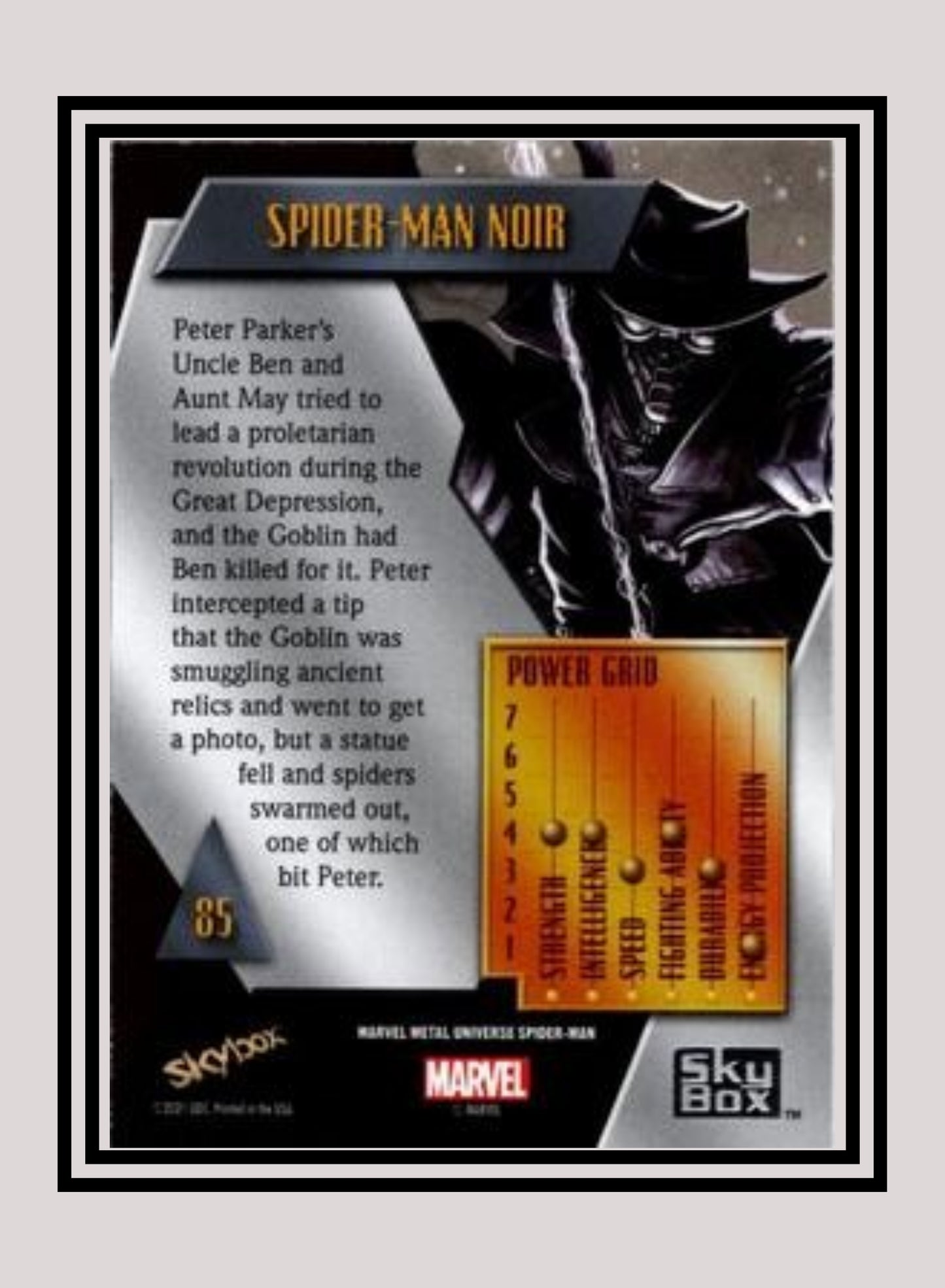 Marvel! 1x Spiderman Noir - Base Low Series (#085 - 2021 Upper Deck Spiderman Metal Universe)