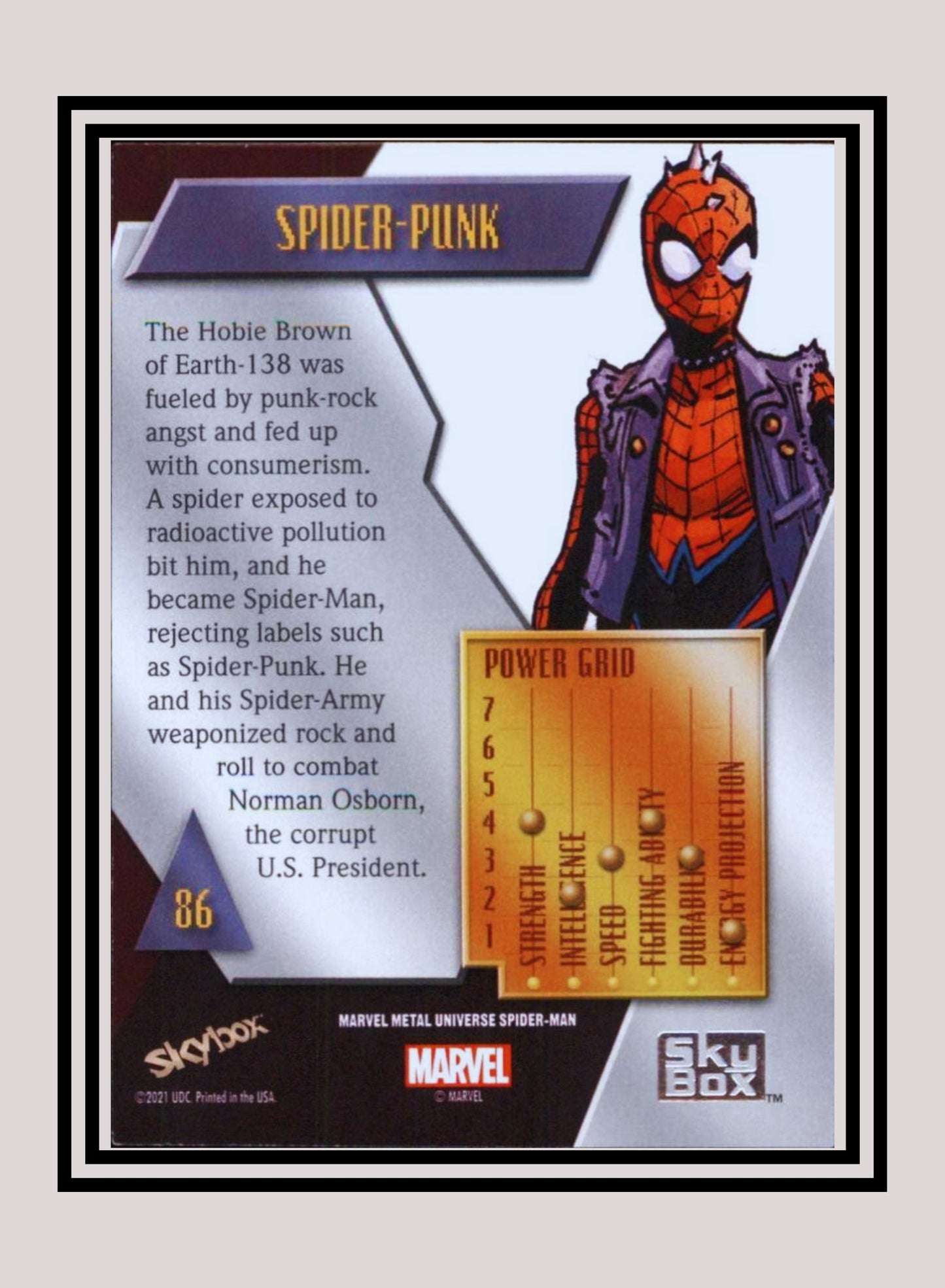 Marvel! 1x Spider-Punk - Base Low Series (#086 - 2021 Upper Deck Spiderman Metal Universe)