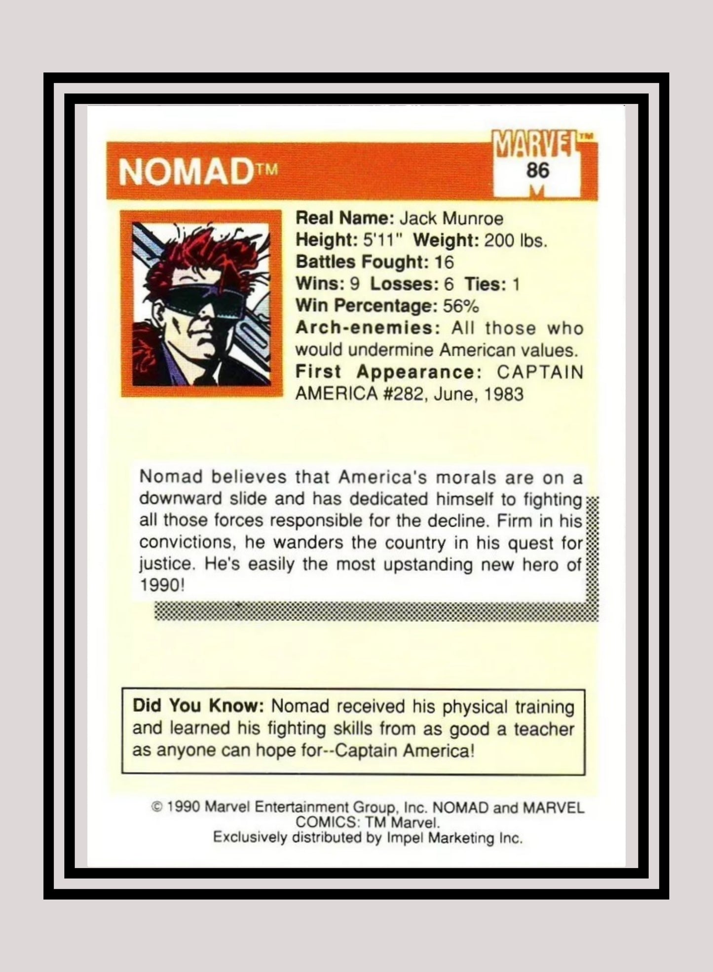 Marvel! 1x Nomad - Base (#086 - 1990 Impel Marvel Universe Series I)