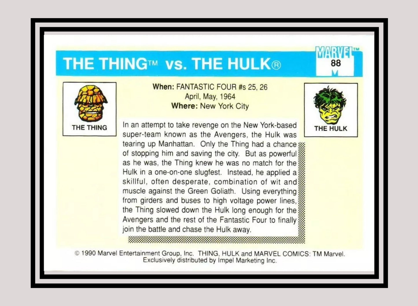 Marvel! 1x Thing vs. The Hulk - Base (#088 - 1990 Impel Marvel Universe Series I)