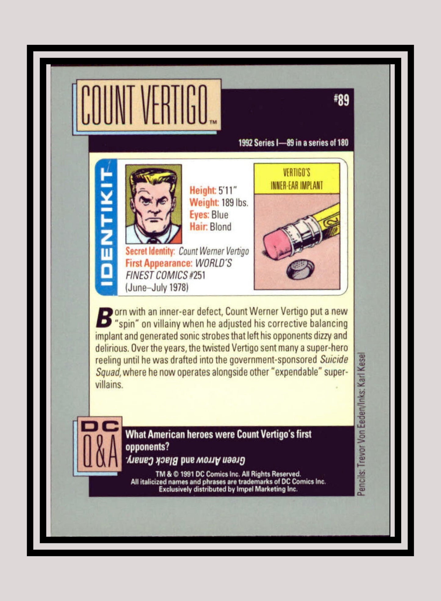 DC! 1x Count Vertigo - Base (#089 - 1991 Impel DC Cosmic Cards)