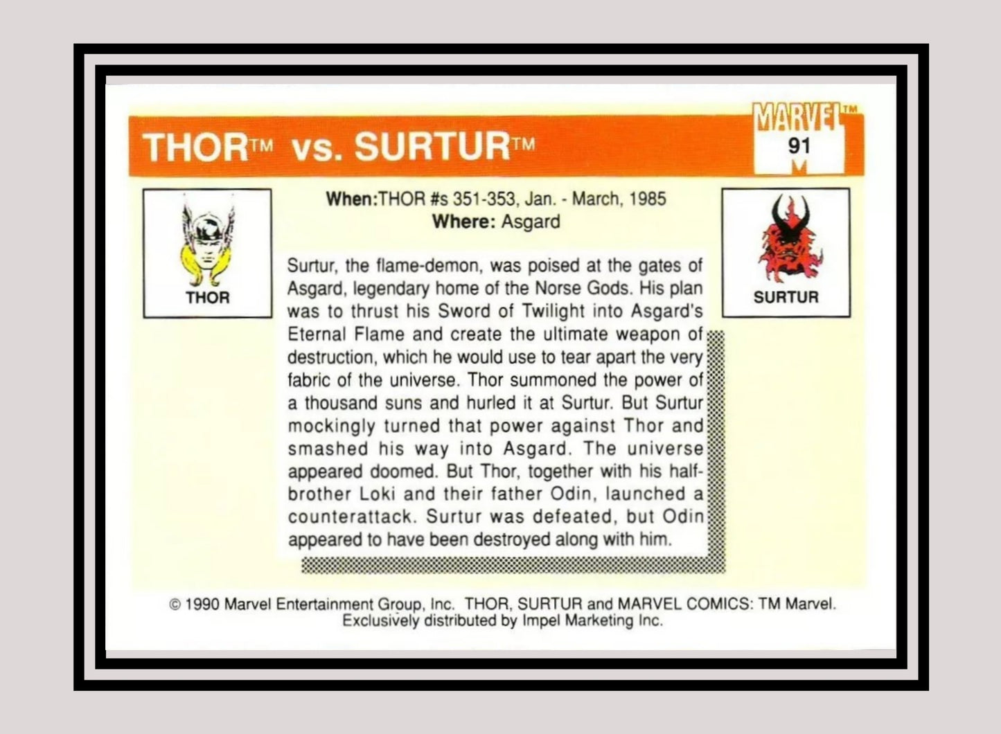 Marvel! 1x Thor vs. Surtur - Base (#091 - 1990 Impel Marvel Universe Series I)