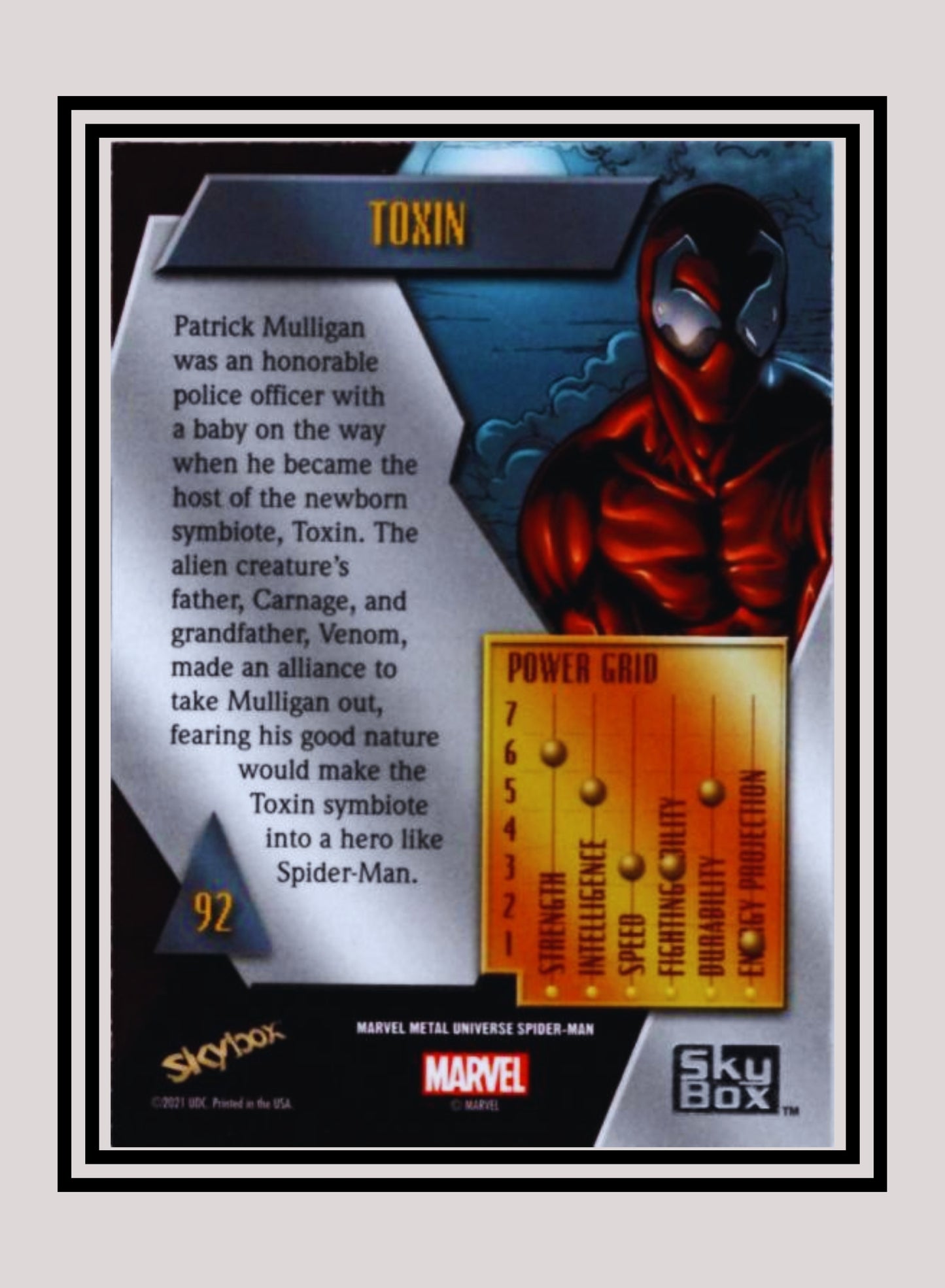 Marvel! 1x Toxin - Base Low Series (#092 - 2021 Upper Deck Spiderman Metal Universe)