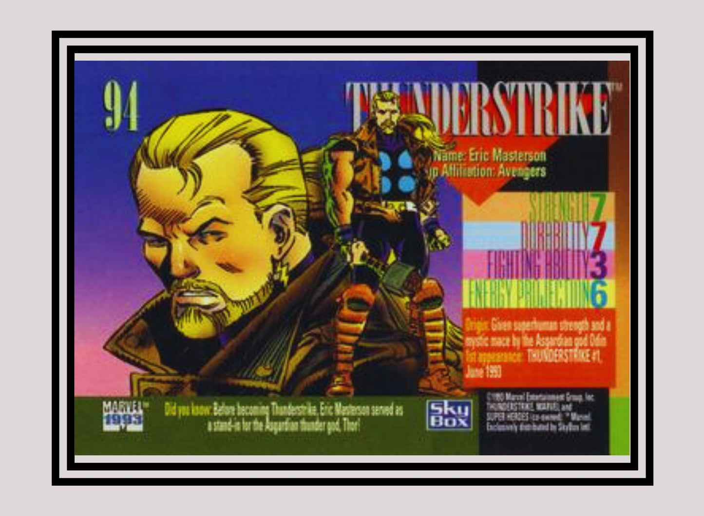 Marvel! 1x Thunderstrike - Base (#094 - 1993 Skybox Marvel Universe Series 4)