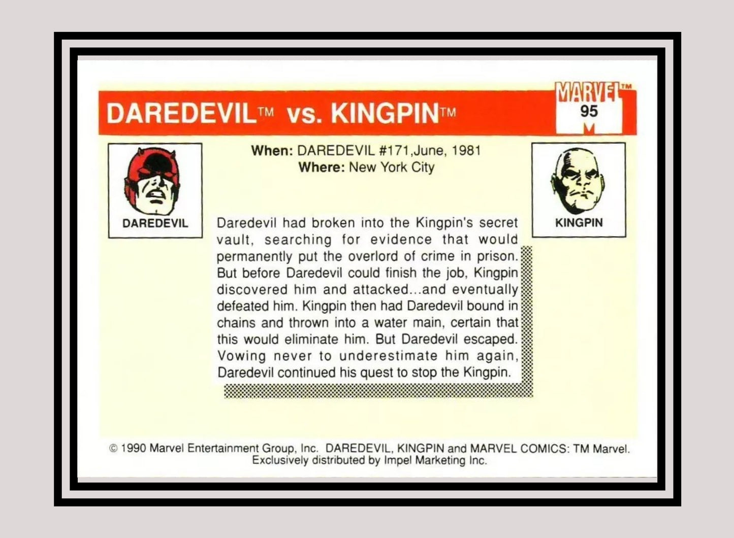 Marvel! 1x Daredevil vs. Kingpin - Base (#095 - 1990 Impel Marvel Universe Series I)