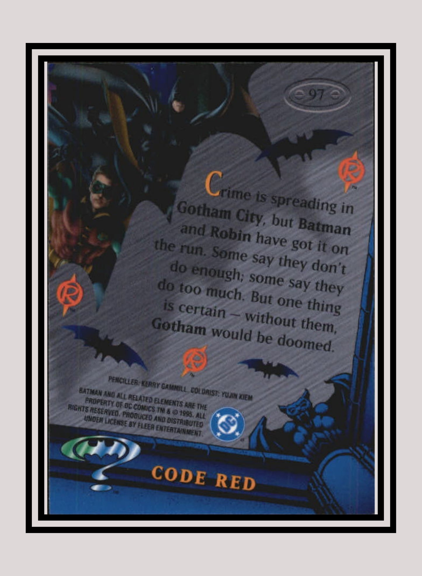 DC! 1x Code Red - Base Metal (#097 - 1995 Fleer Batman Forever Metal)