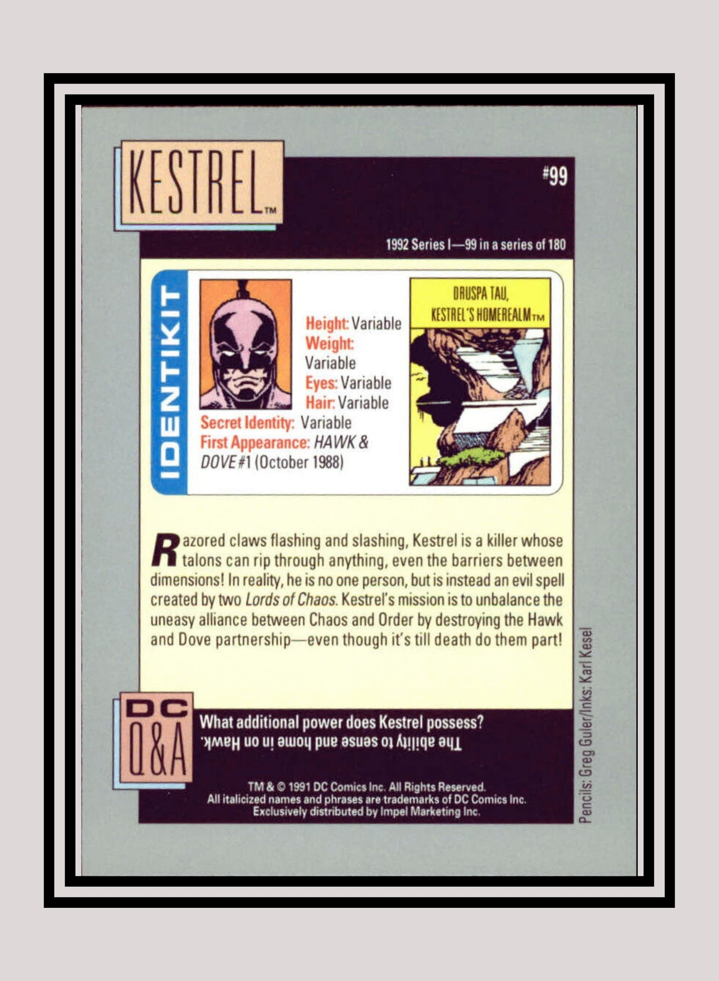 DC! 1x Kestrel - Base (#099 - 1991 Impel DC Cosmic Cards)