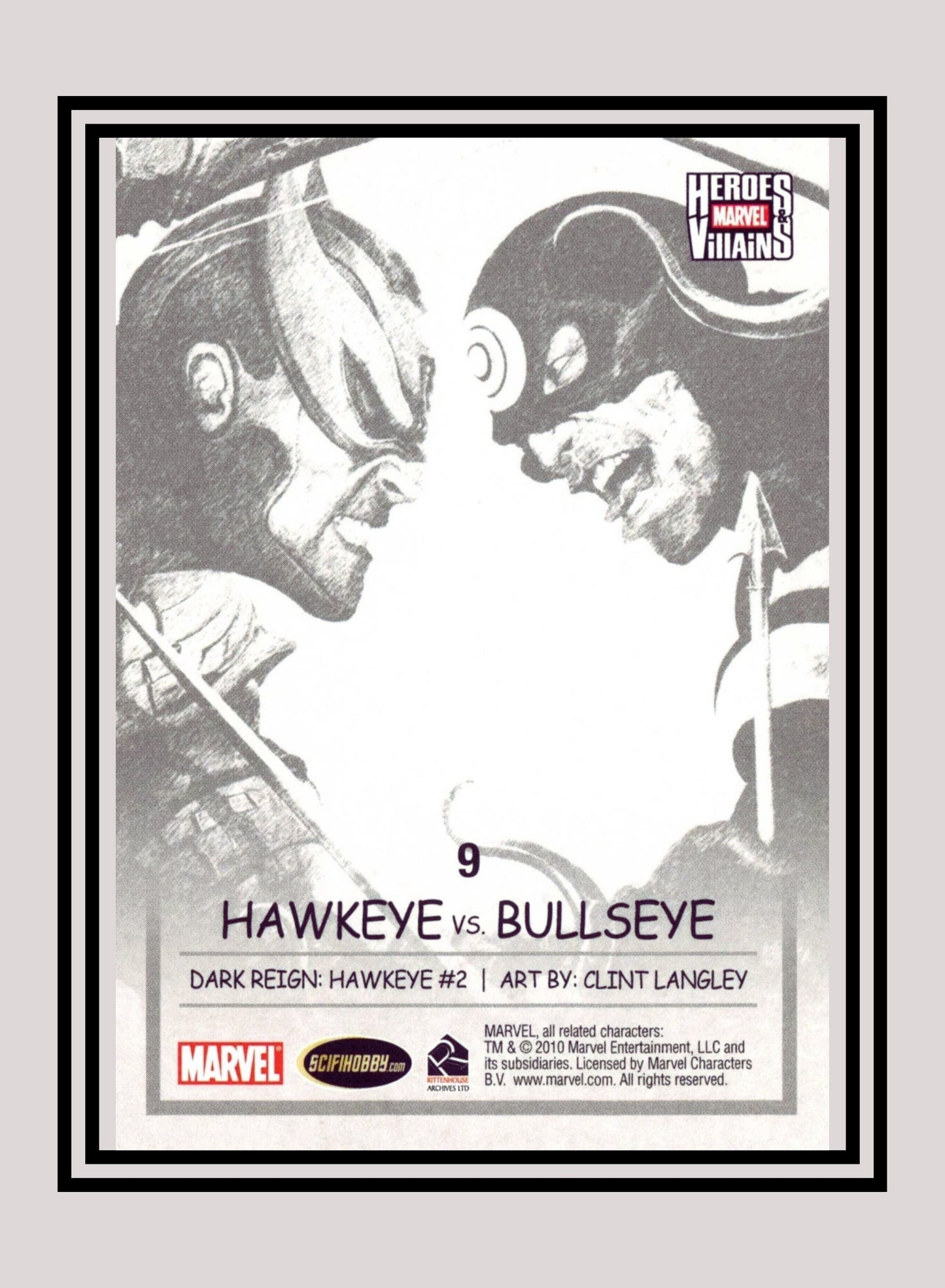 Marvel! 1x Hawkeye vs. Bullseye - Base (#09 - 2010 Rittenhouse Marvel Heroes & Villains)