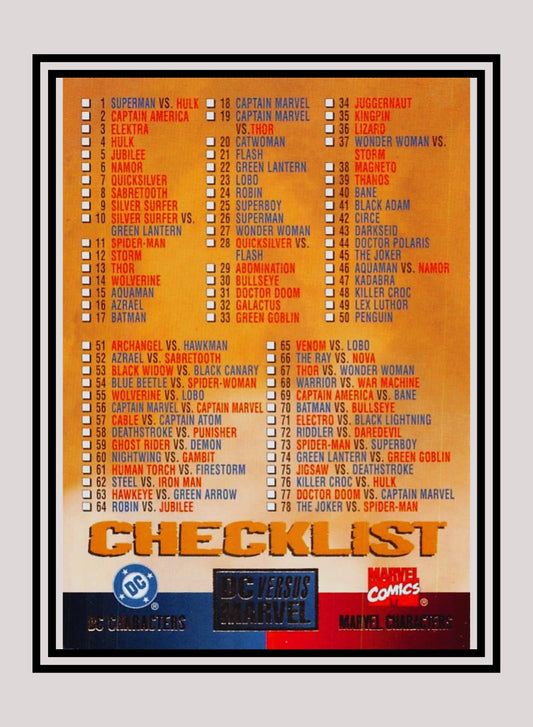 Marvel! 1x Checklist - Base (#100 - 1995 Fleer DC vs. Marvel Comics)