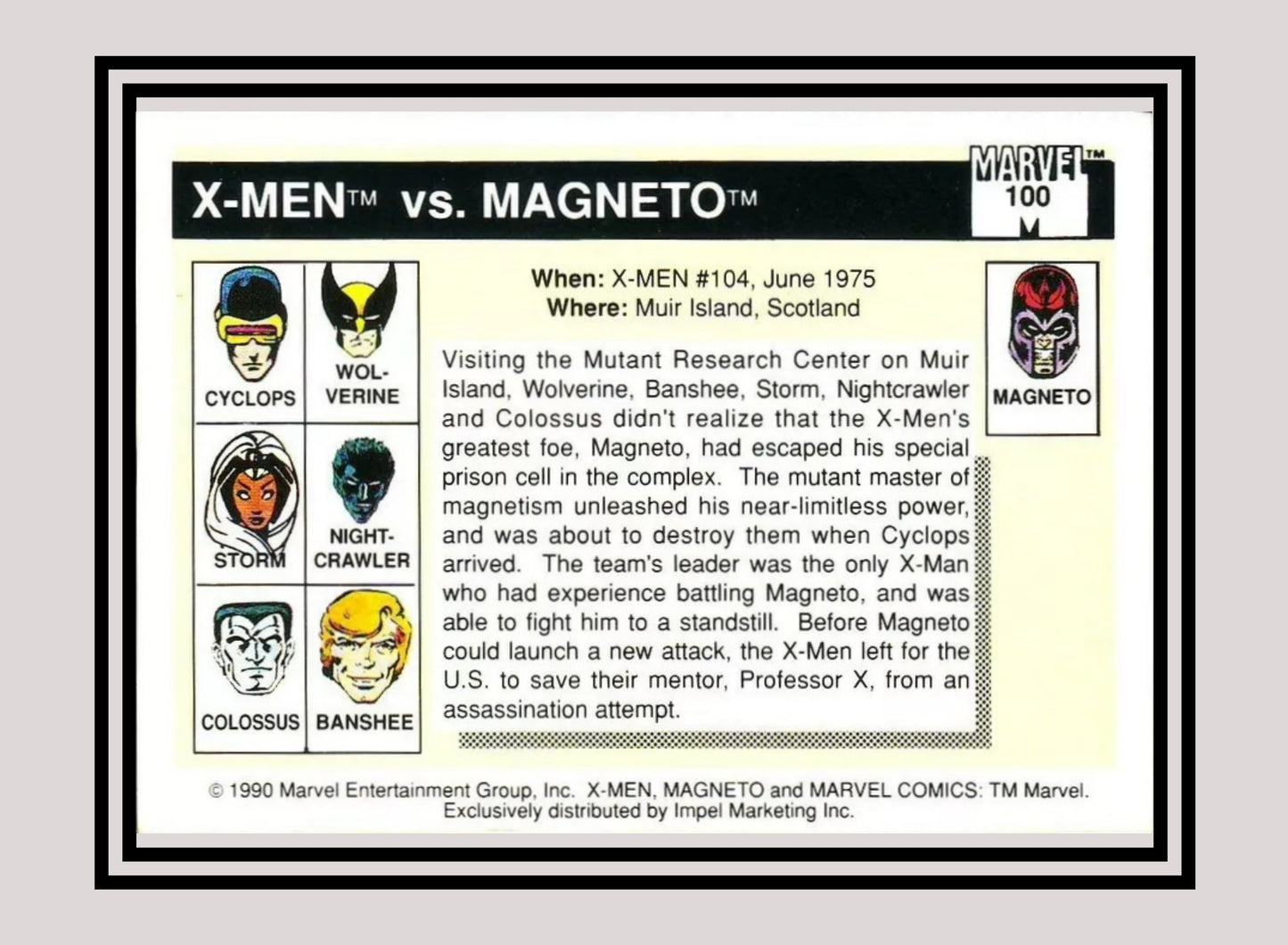 Marvel! 1x X-Men vs. Magneto - Base (#100 - 1990 Impel Marvel Universe Series I)