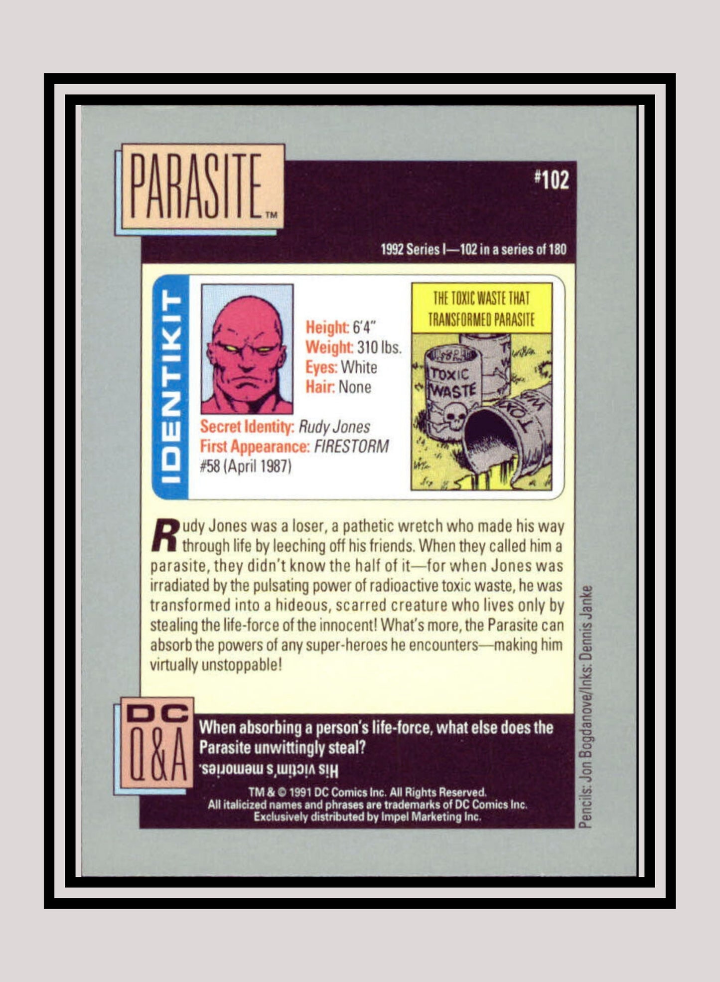 DC! 1x Parasite - Base (#102 - 1991 Impel DC Cosmic Cards)