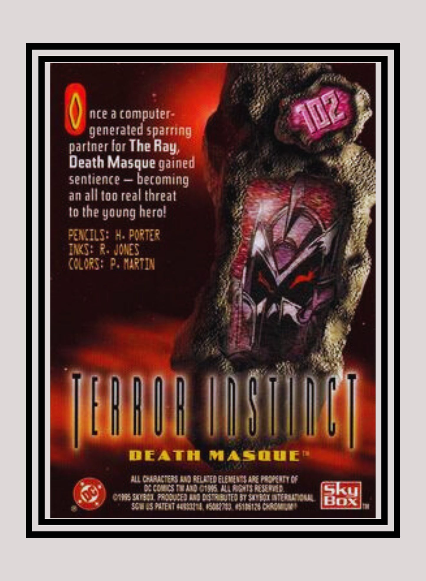 DC! 1x Death Masque - Power Chrome (#102 - 1995 SkyBox DC Power Chrome Legends)