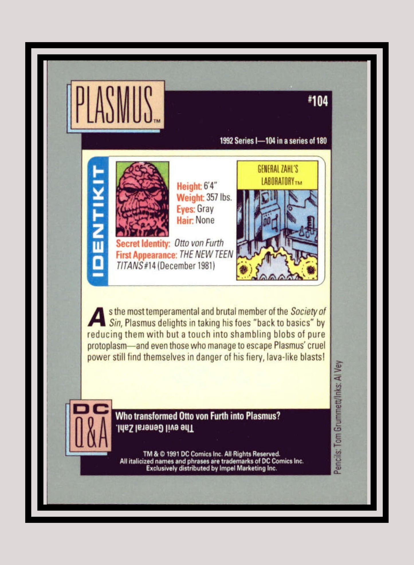 DC! 1x Plasmus - Base (#104 - 1991 Impel DC Cosmic Cards)