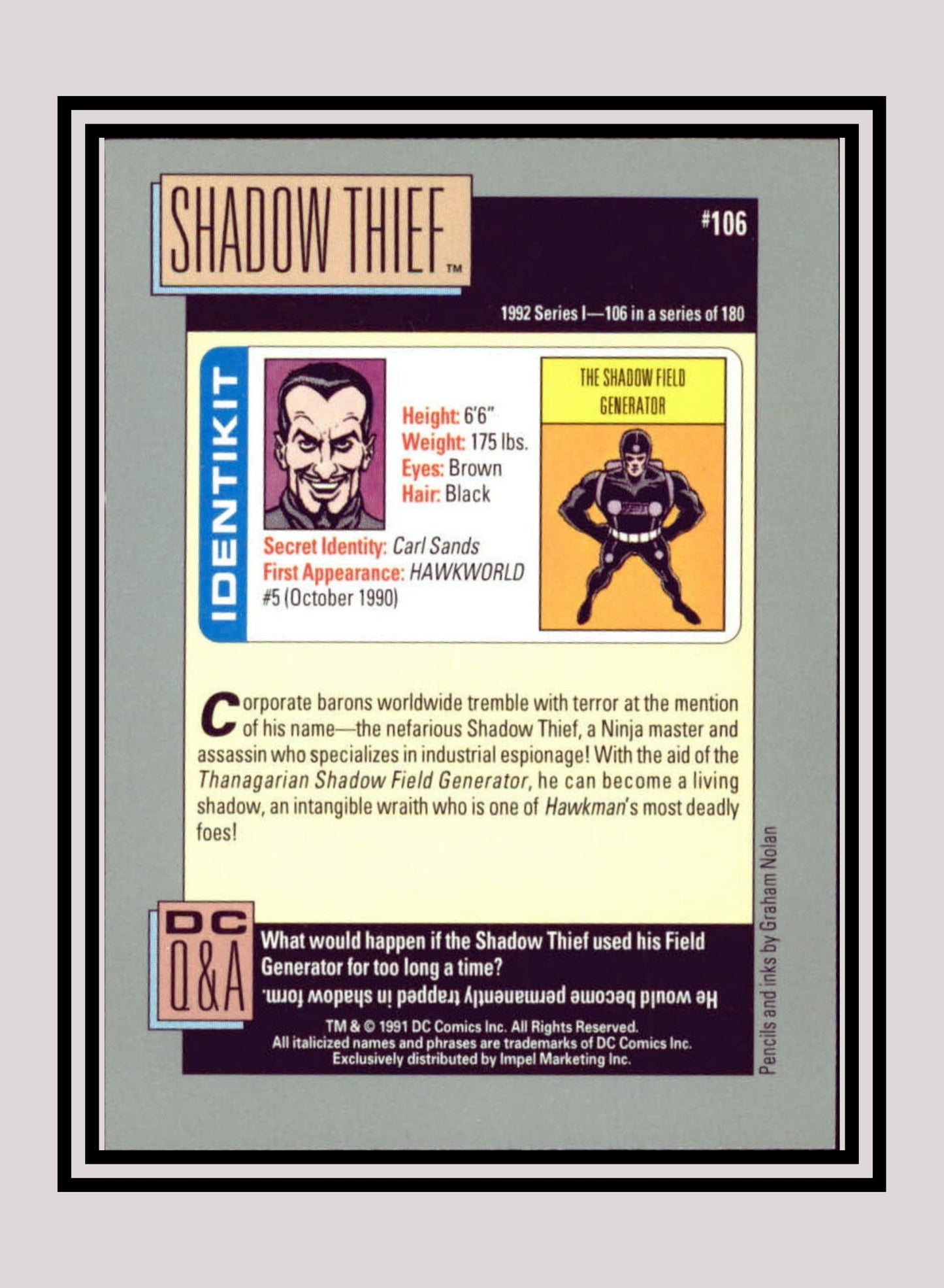 DC! 1x Shadow Thief - Base (#106 - 1991 Impel DC Cosmic Cards)