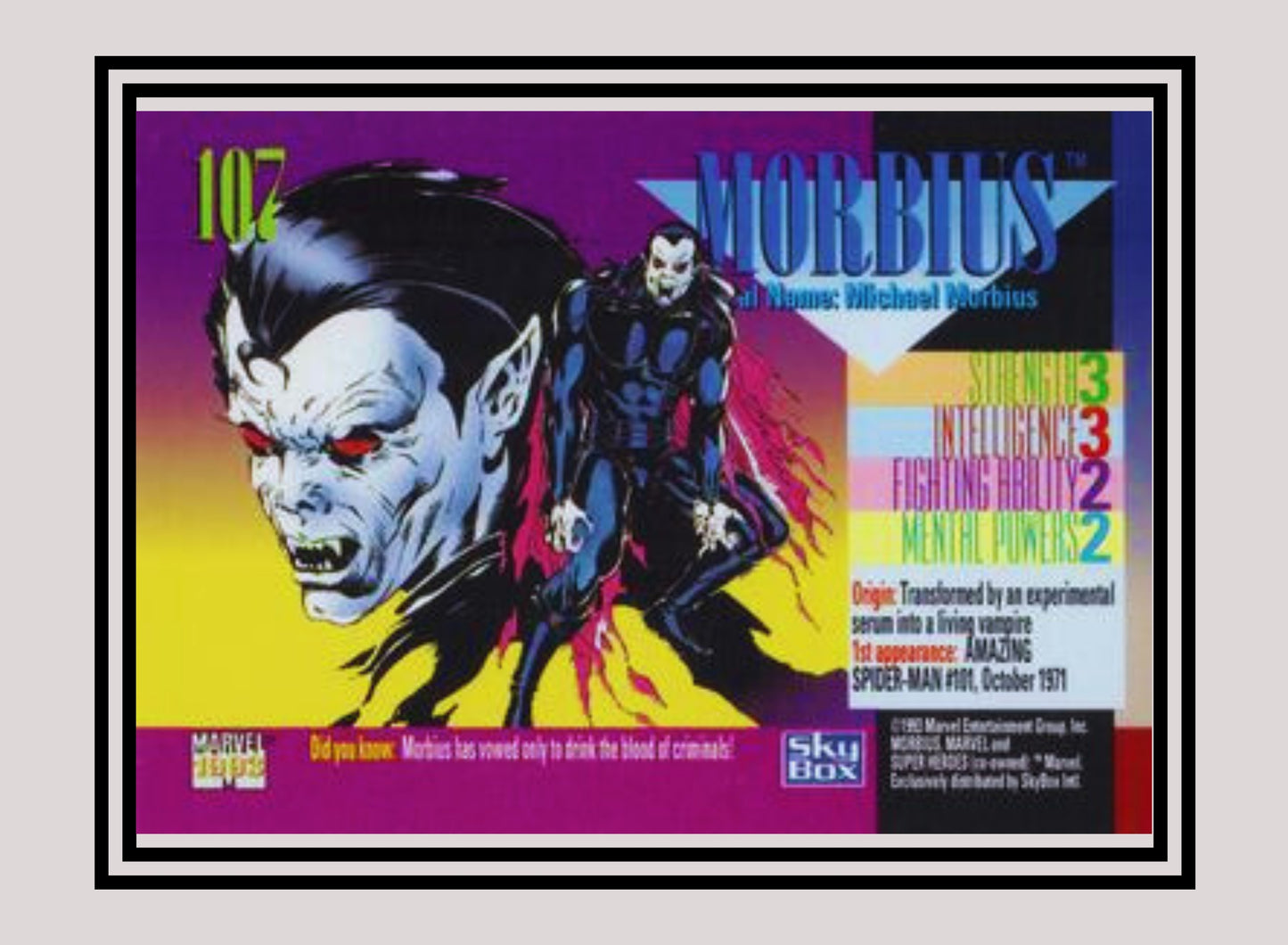 Marvel! 1x Morbius - Base (#107 - 1993 Skybox Marvel Universe Series 4)