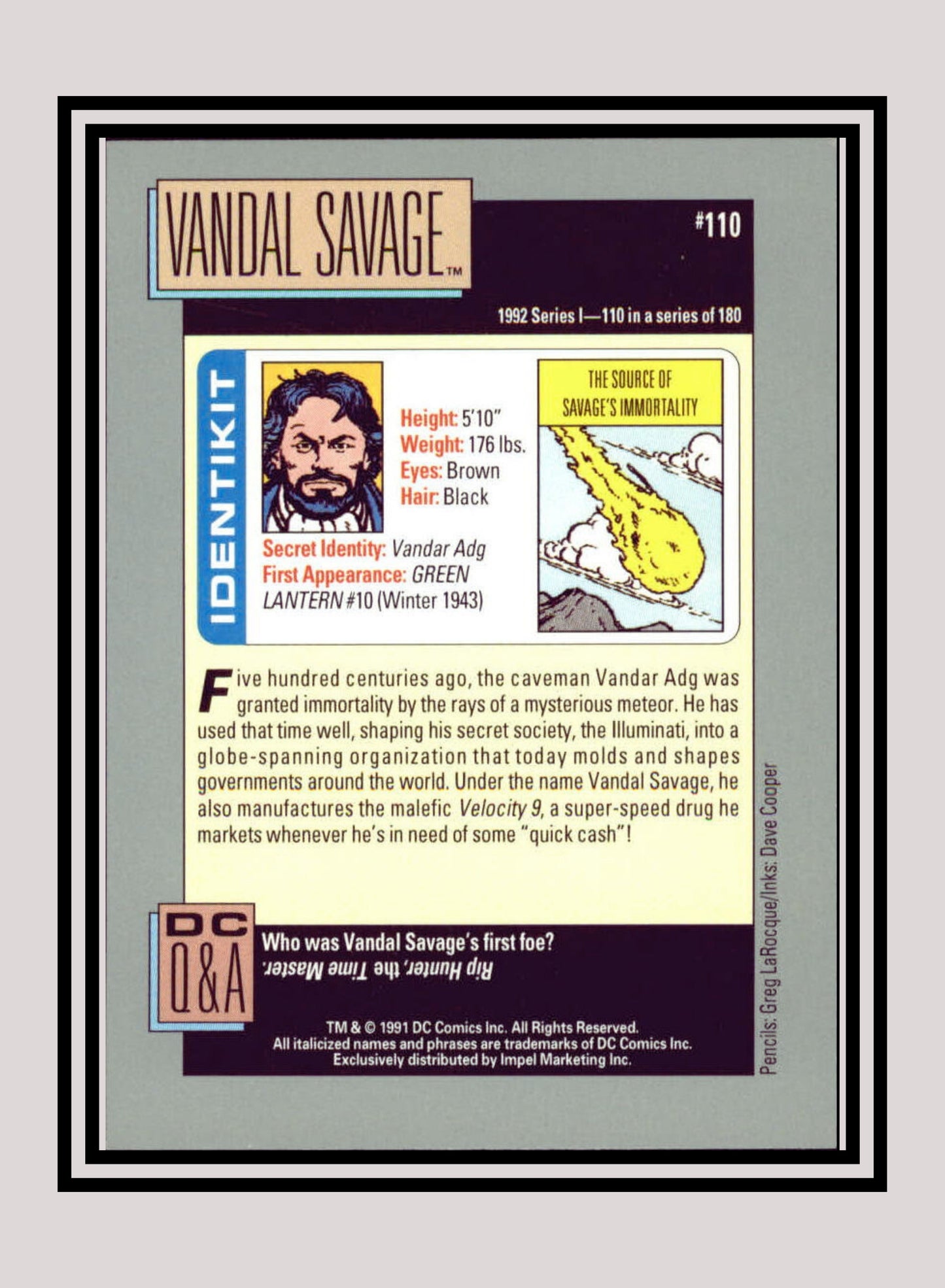 DC! 1x Vandal Savage - Base (#110 - 1991 Impel DC Cosmic Cards)