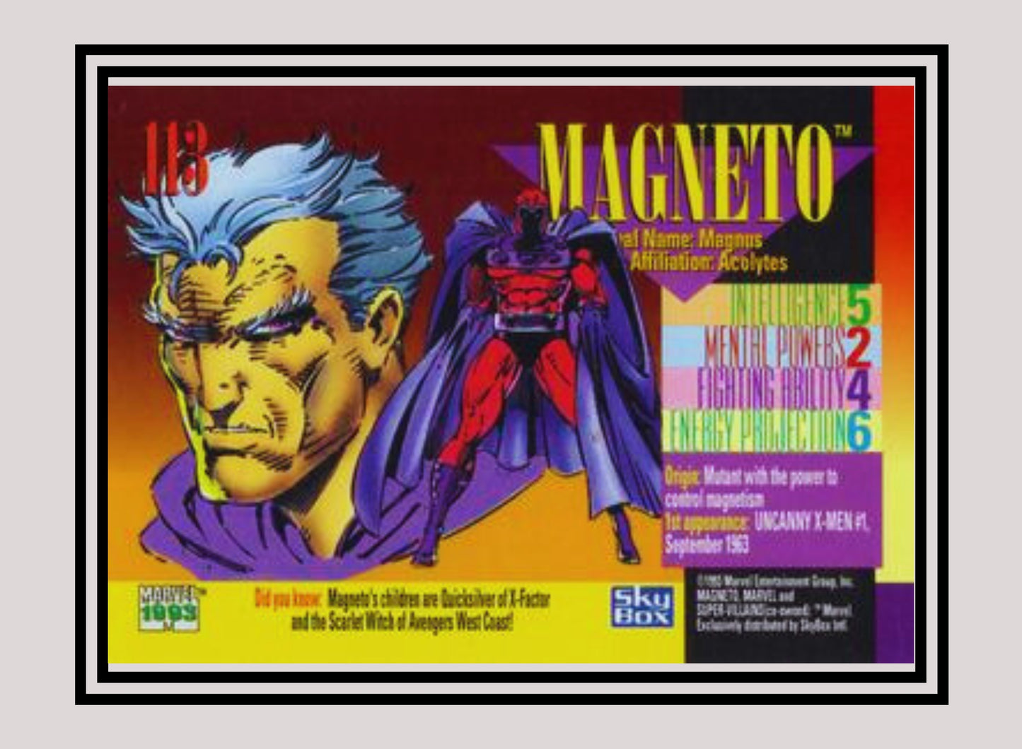 Marvel! 1x Magneto - Base (#113 - 1993 Skybox Marvel Universe Series 4)