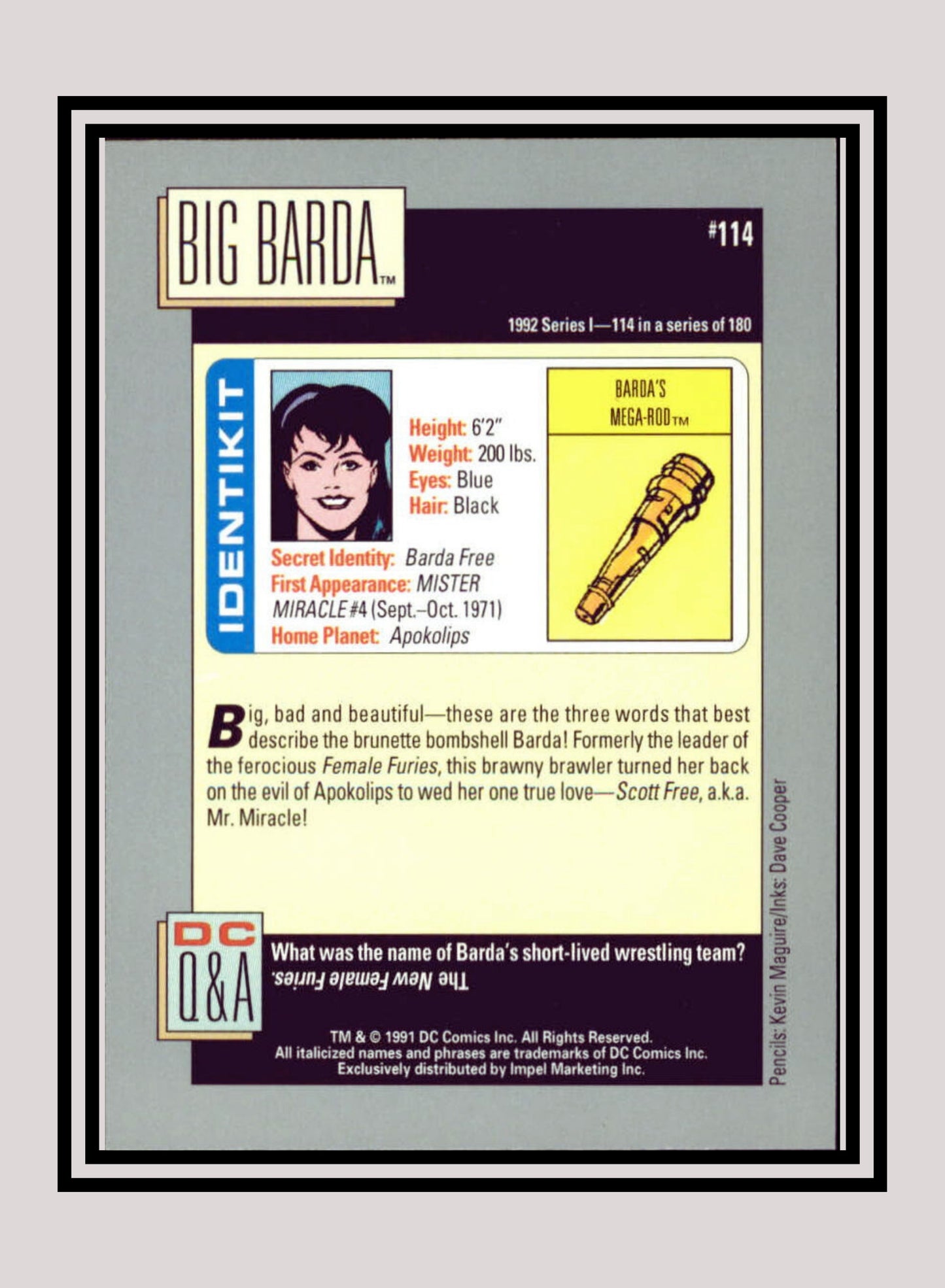 DC! 1x Big Barda - Base (#114 - 1991 Impel DC Cosmic Cards)