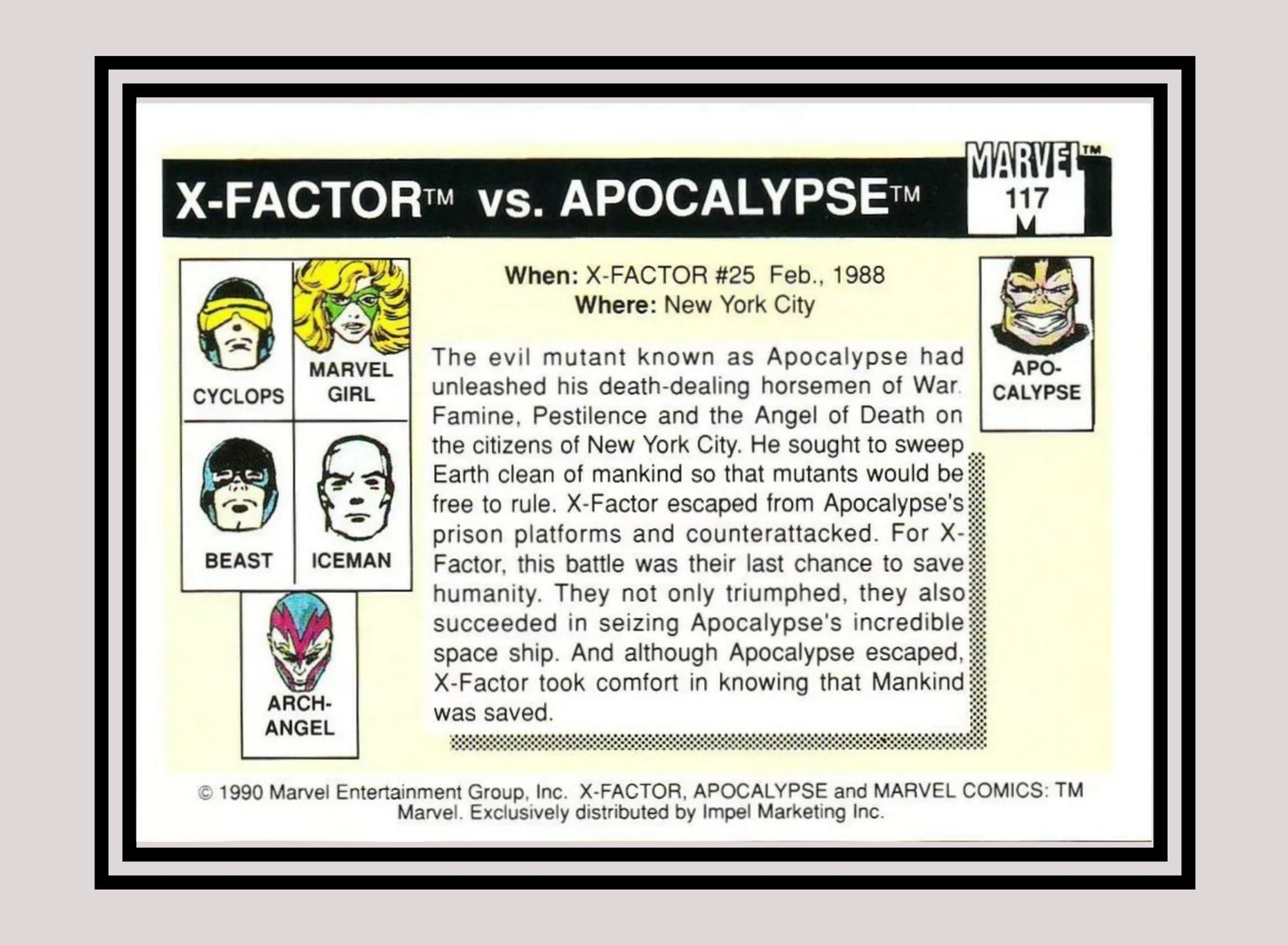 Marvel! 1x X-Factor vs. Apocalypse - Base (#117 - 1990 Impel Marvel Universe Series I)