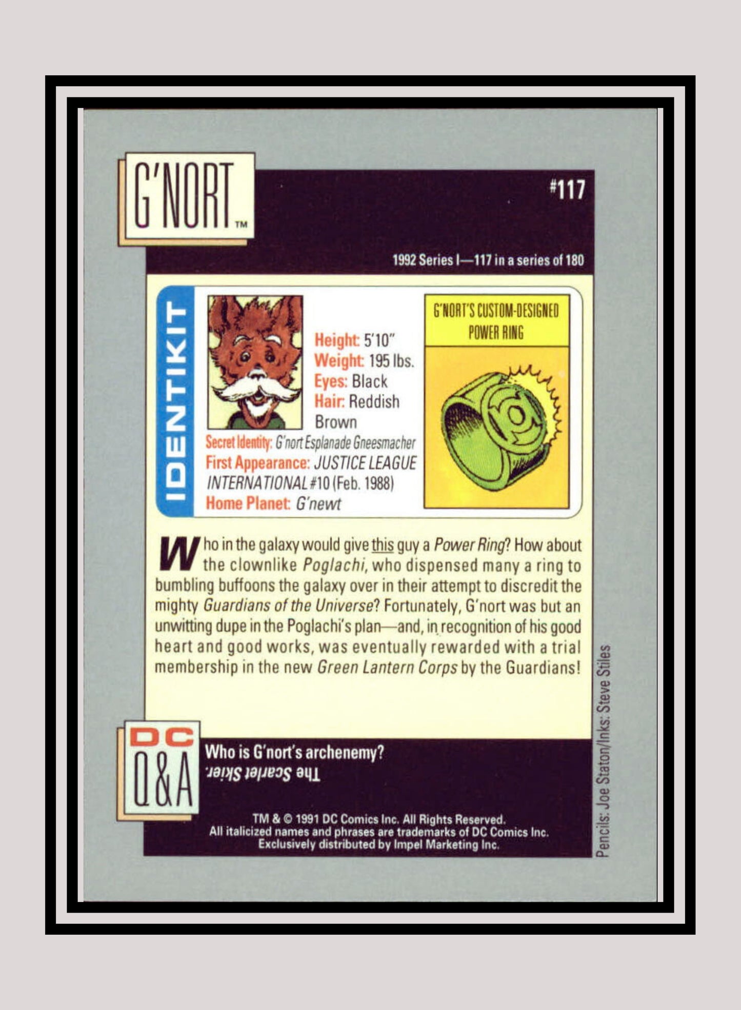 DC! 1x G’nort - Base (#117 - 1991 Impel DC Cosmic Cards)