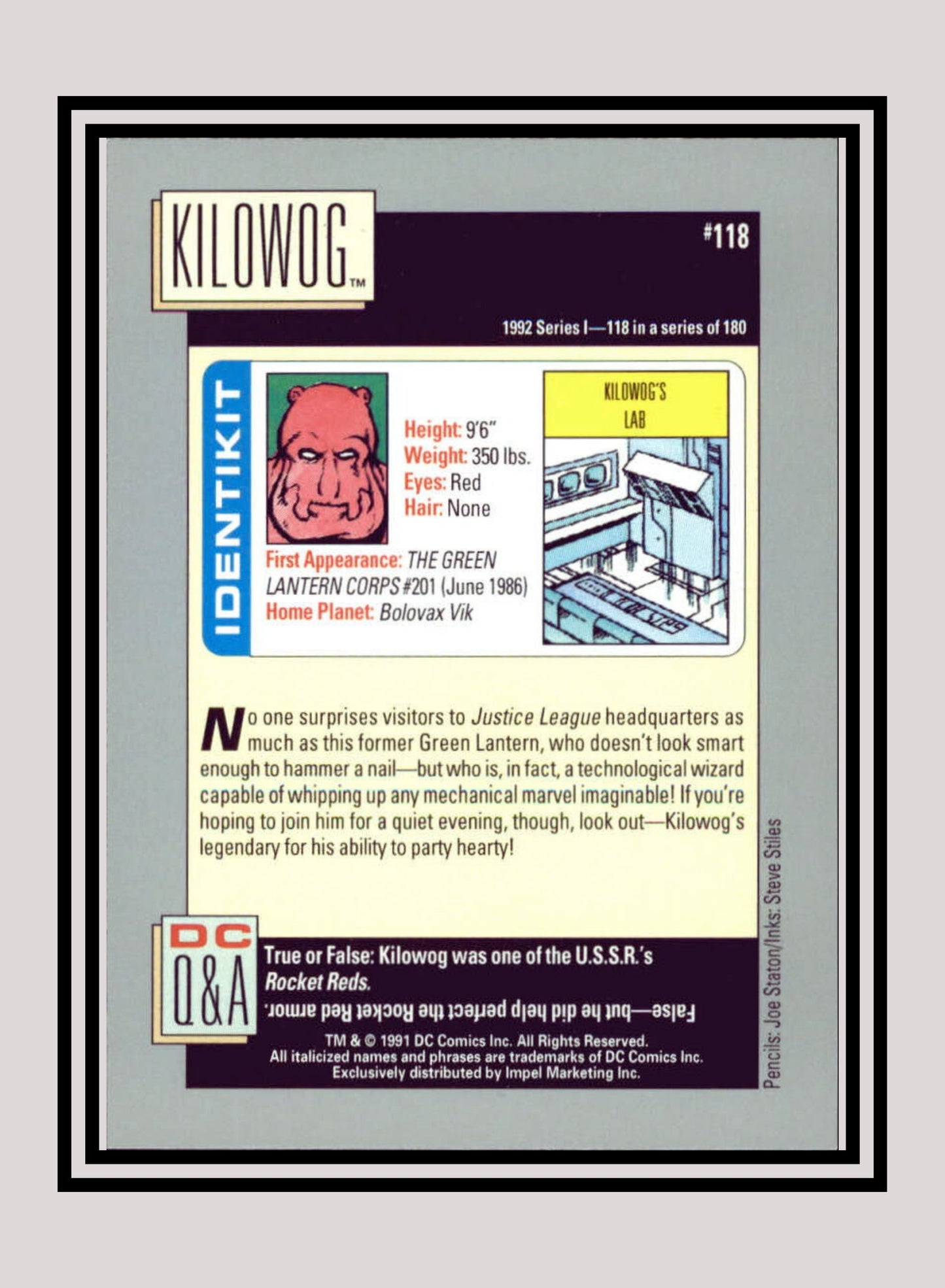 DC! 1x Kilowog - Base (#118 - 1991 Impel DC Cosmic Cards)