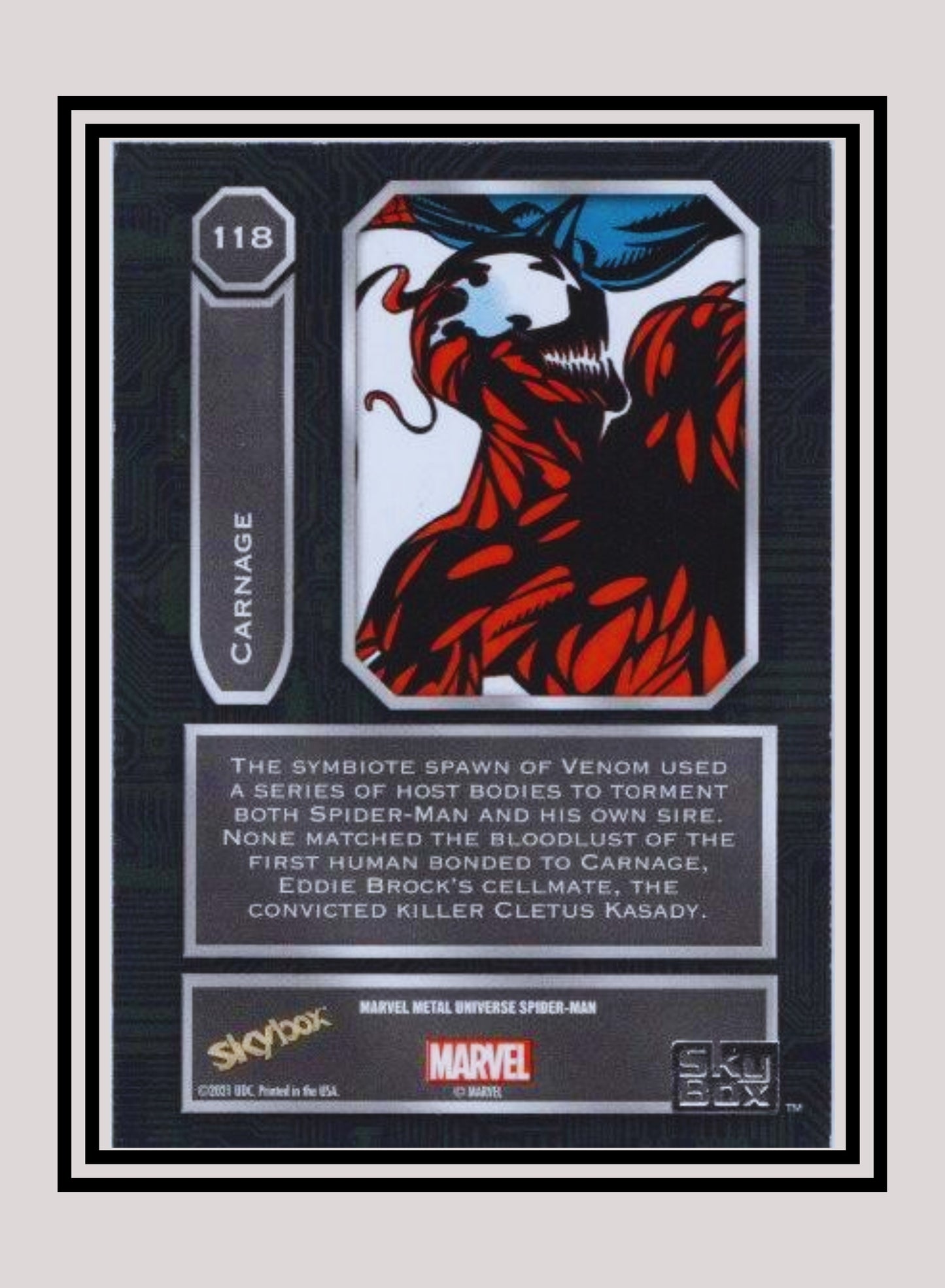 Marvel! 1x Carnage - Base High Series (#118 - 2021 Upper Deck Spiderman Metal Universe)