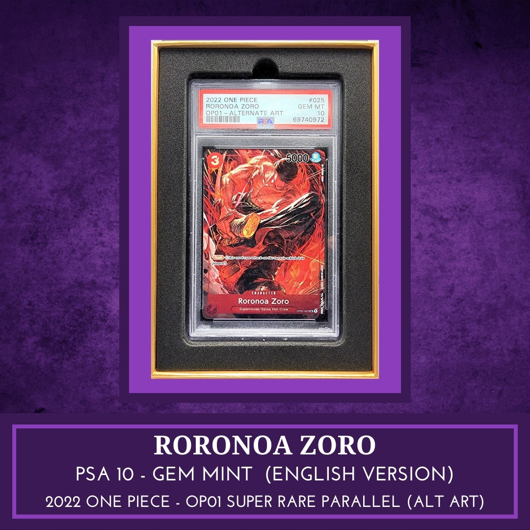 One Piece English! 1x Roronoa Zoro PSA 10 (OP01-025 - Super Rare Parallel)