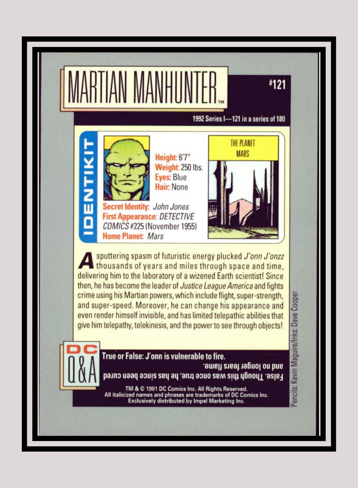 DC! 1x Martian Manhunter - Base (#121 - 1991 Impel DC Cosmic Cards)
