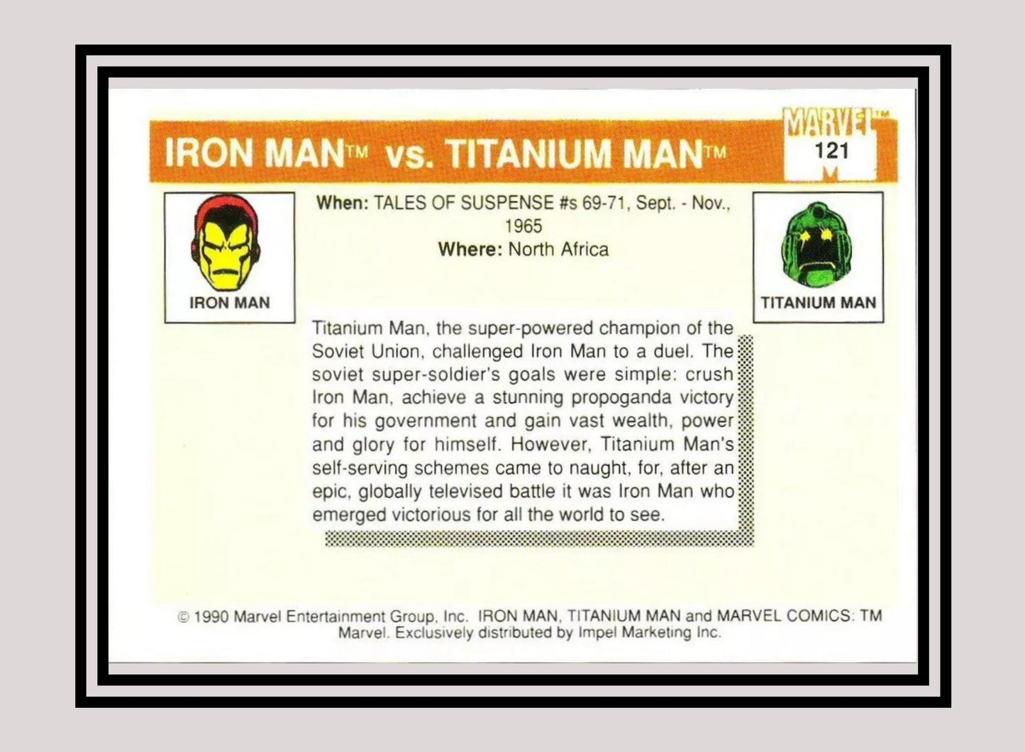 Marvel! 1x Iron Man vs. Titanium Man - Base (#121 - 1990 Impel Marvel Universe Series I)