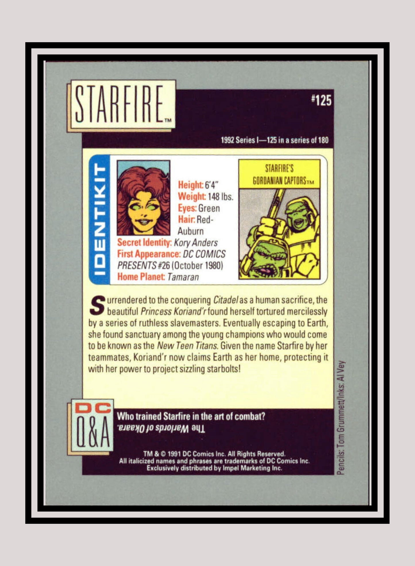 DC! 1x Starfire - Base (#125 - 1991 Impel DC Cosmic Cards)