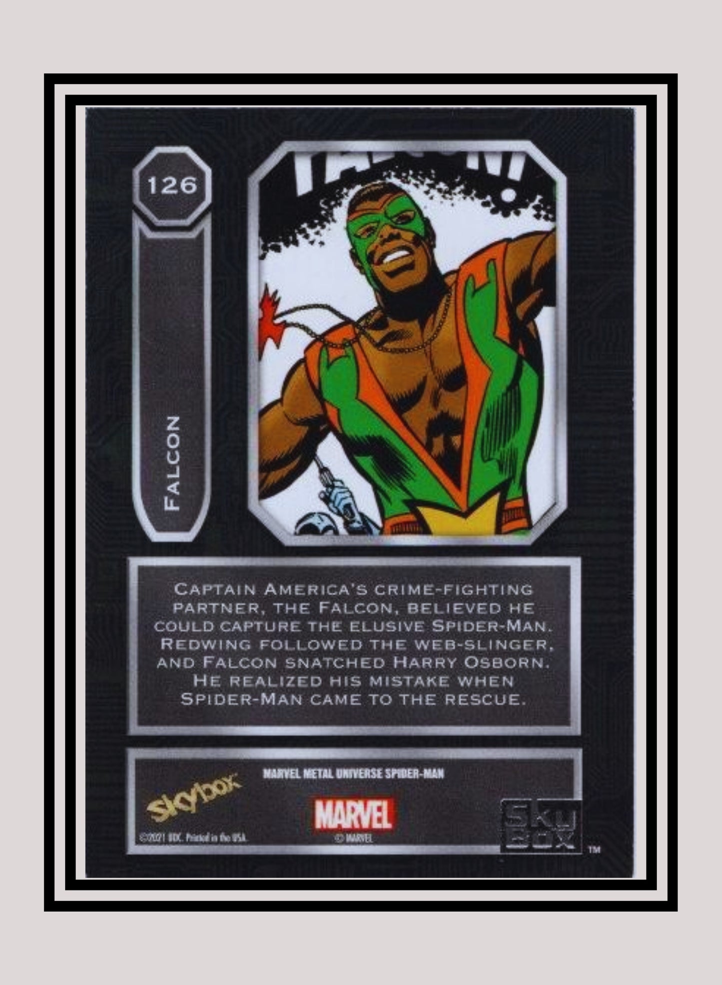 Marvel! 1x Falcon - Base High Series (#126 - 2021 Upper Deck Spiderman Metal Universe)