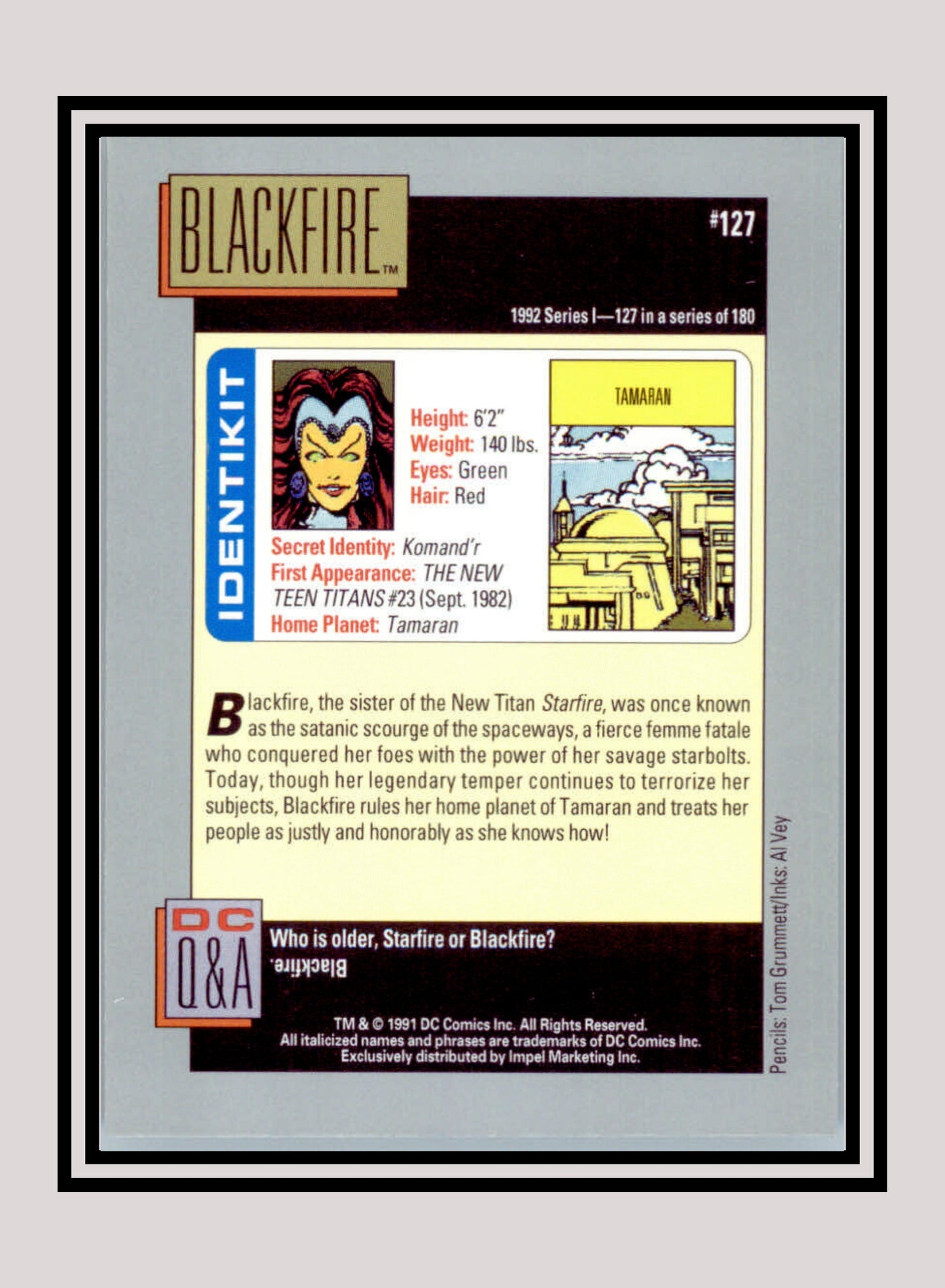 DC! 1x Blackfire - Base (#127 - 1991 Impel DC Cosmic Cards)