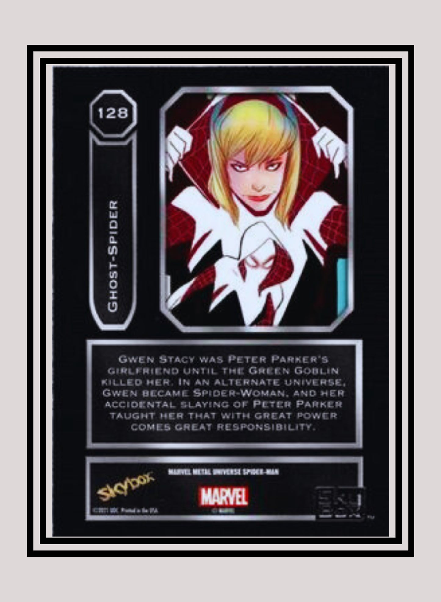 Marvel! 1x Ghost Spider - Base High Series (#128 - 2021 Upper Deck Spiderman Metal Universe)