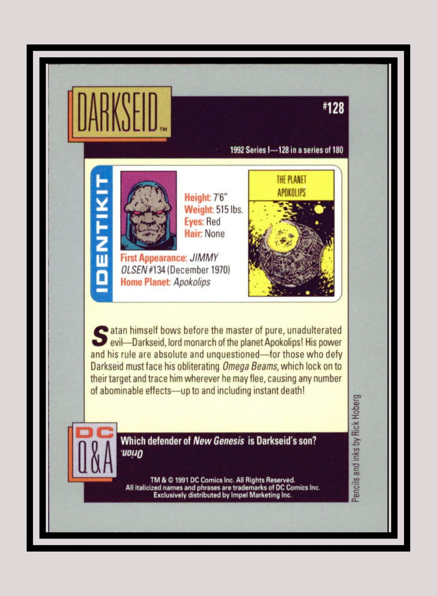 DC! 1x Darkseid - Base (#128 - 1991 Impel DC Cosmic Cards)