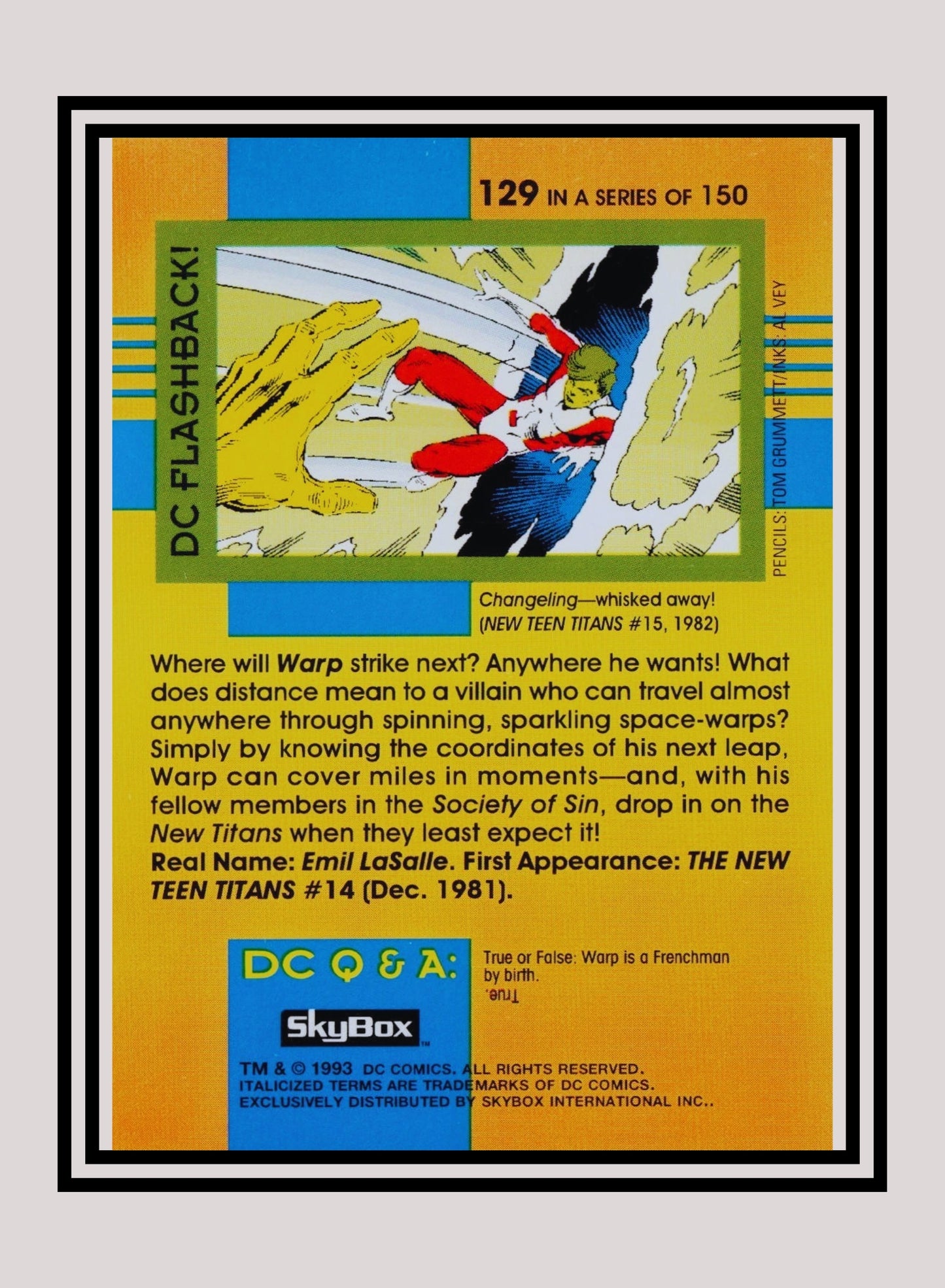 DC! 1x Warp - Base (#129 - 1993 Skybox DC Cosmic Teams)