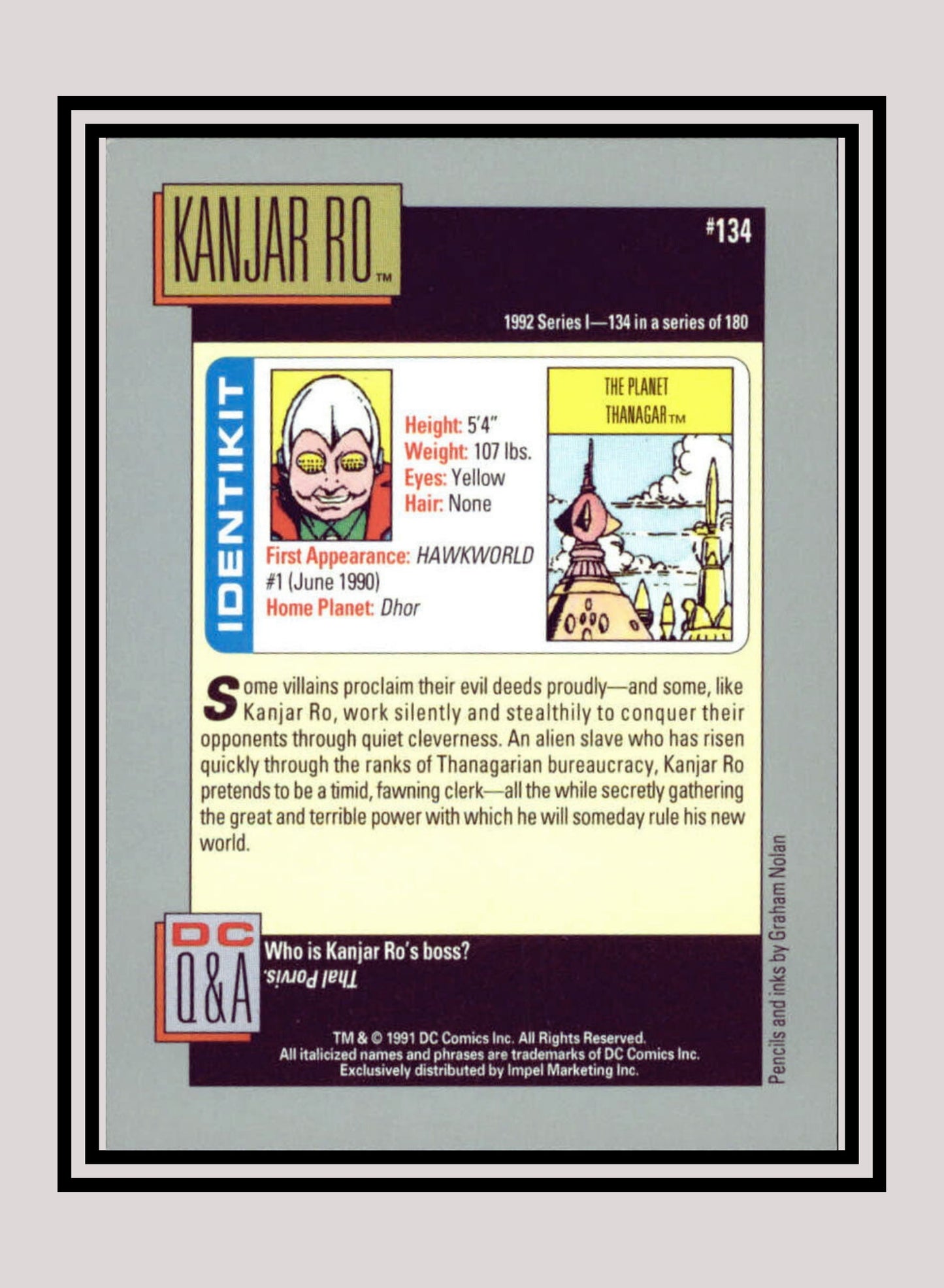 DC! 1x Kanjar Ro - Base (#134 - 1991 Impel DC Cosmic Cards)