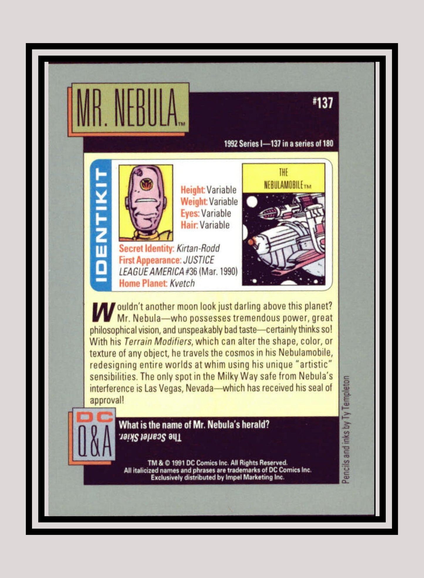 DC! 1x Mr. Nebula - Base (#137 - 1991 Impel DC Cosmic Cards)