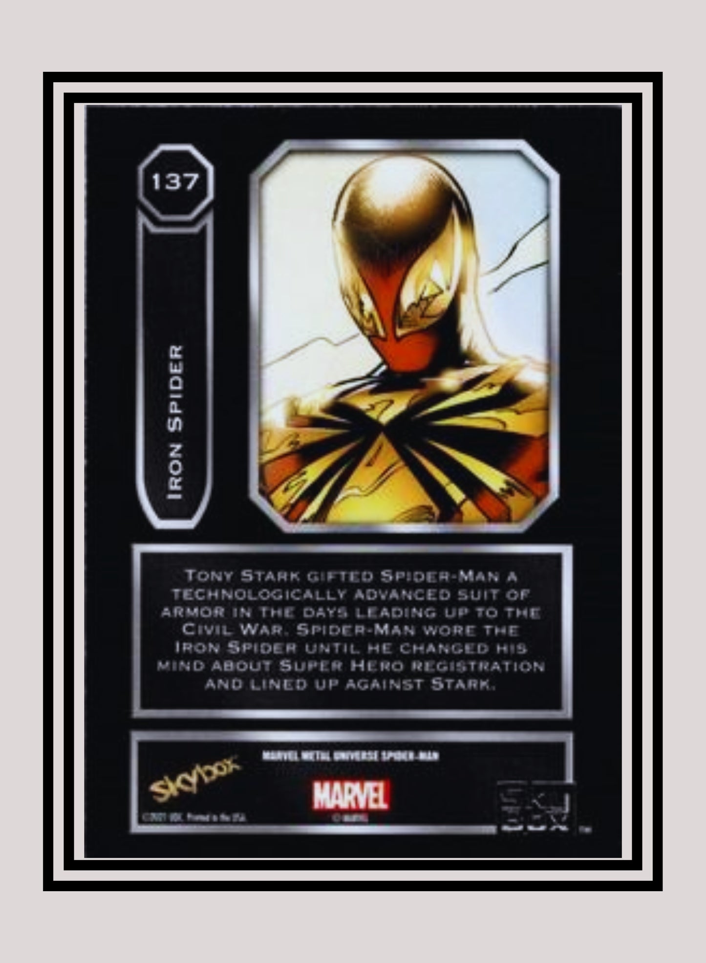 Marvel! 1x Iron Spider - Base High Series (#137 - 2021 Upper Deck Spiderman Metal Universe)