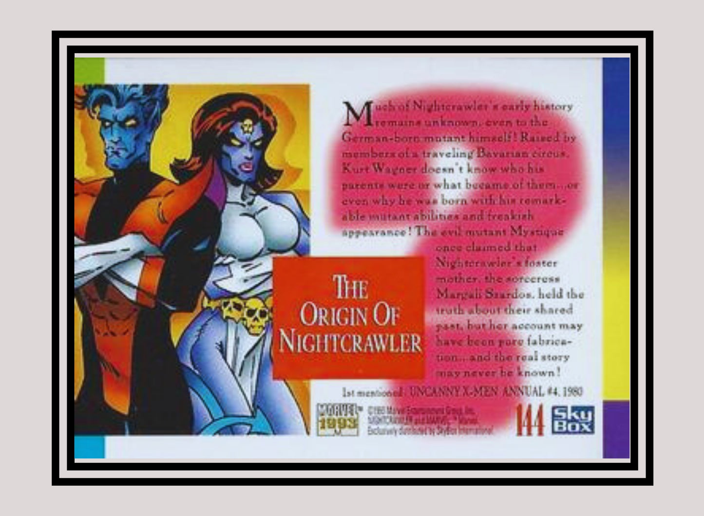 Marvel! 1x The Origin of Nightcrawler - Base (#144 - 1993 Skybox Marvel Universe Series 4)