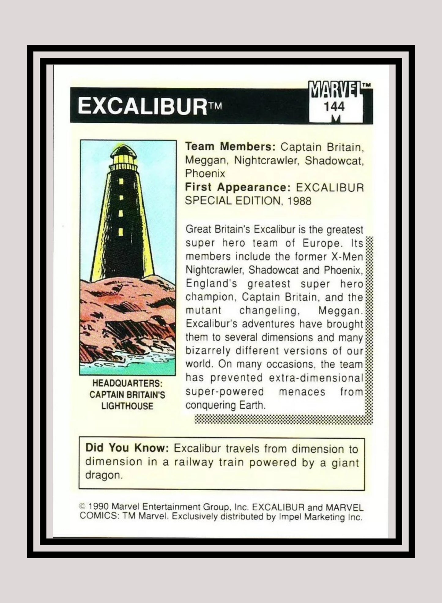 Marvel! 1x Excalibur - Base (#144 - 1990 Impel Marvel Universe Series I)