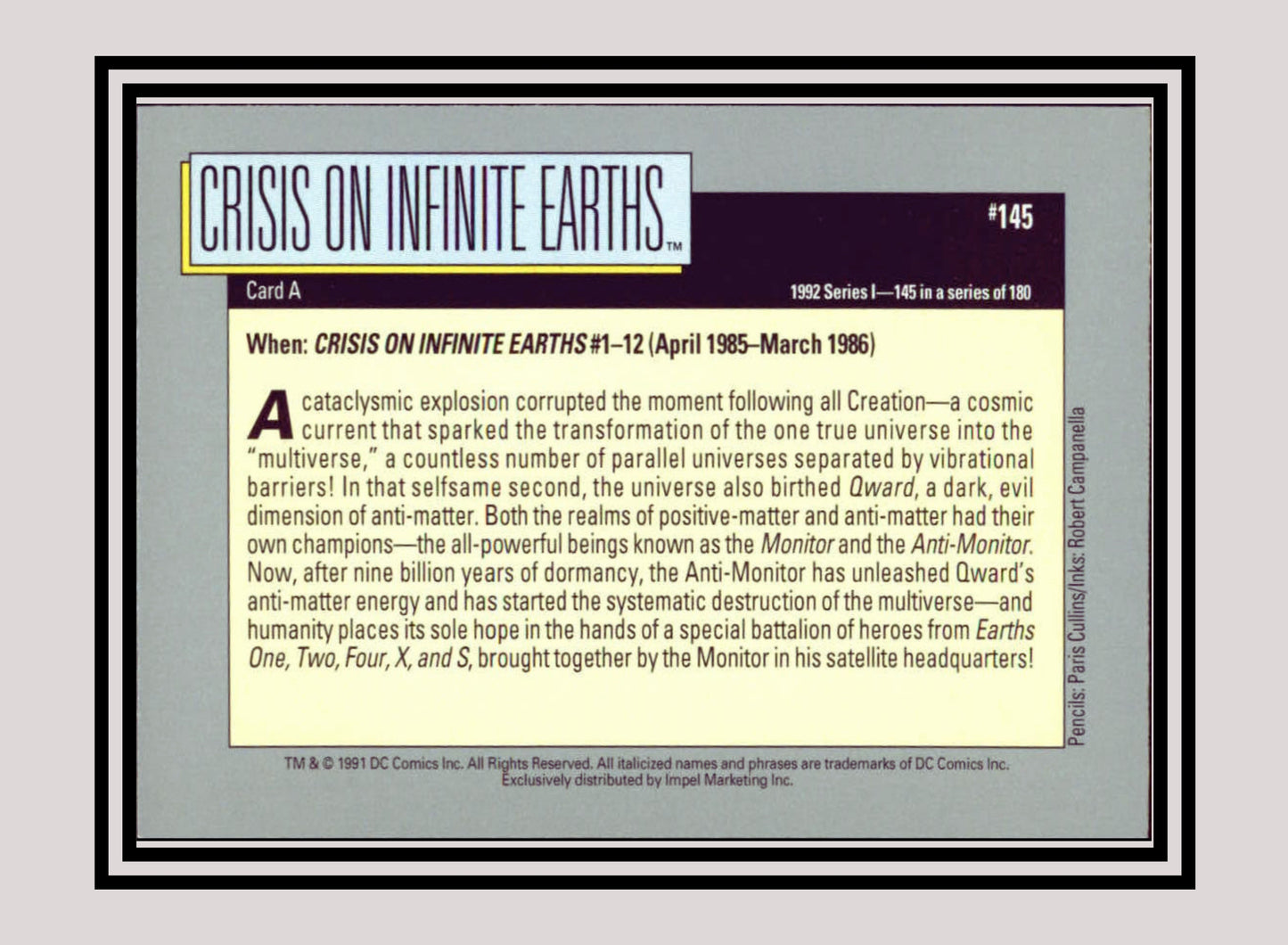DC! 1x Crisis on Infinite Earths (Card A) - Base (#145 - 1991 Impel DC Cosmic Cards)