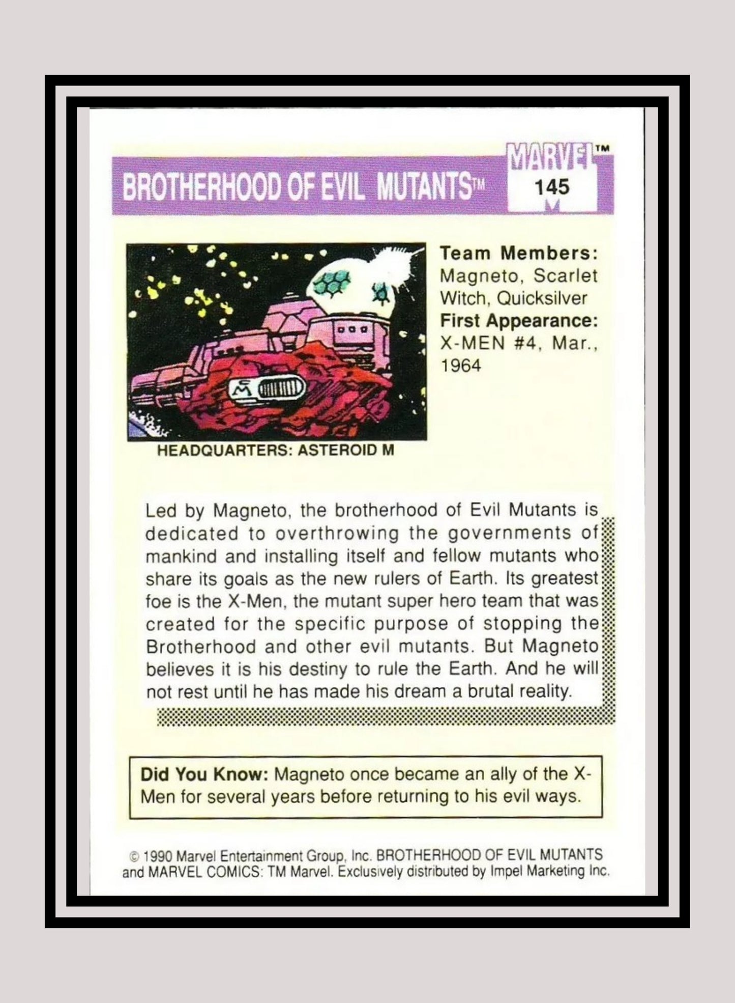 Marvel! 1x Brotherhood of Evil Mutants - Base (#145 - 1990 Impel Marvel Universe Series I)