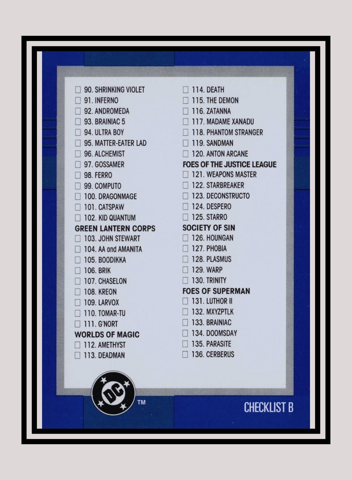 DC! 1x Checklist B - Base (#150 - 1993 Skybox DC Cosmic Teams)