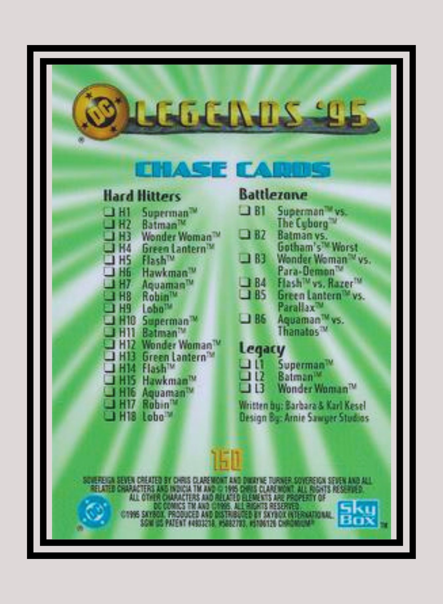 DC! 1x Checklist B - Power Chrome (#150 - 1995 SkyBox DC Power Chrome Legends)