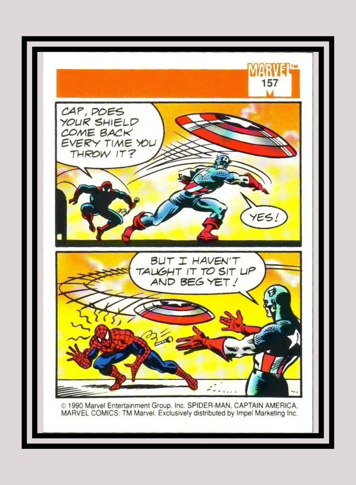 Marvel! 1x Spider-Man Presents: Captain America - Base (#157 - 1990 Impel Marvel Universe Series I)