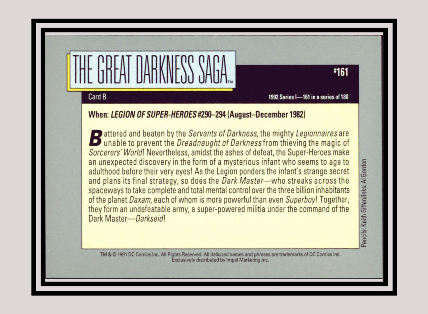 DC! 1x The Great Darkness Saga (Card B) - Base (#161 - 1991 Impel DC Cosmic Cards)