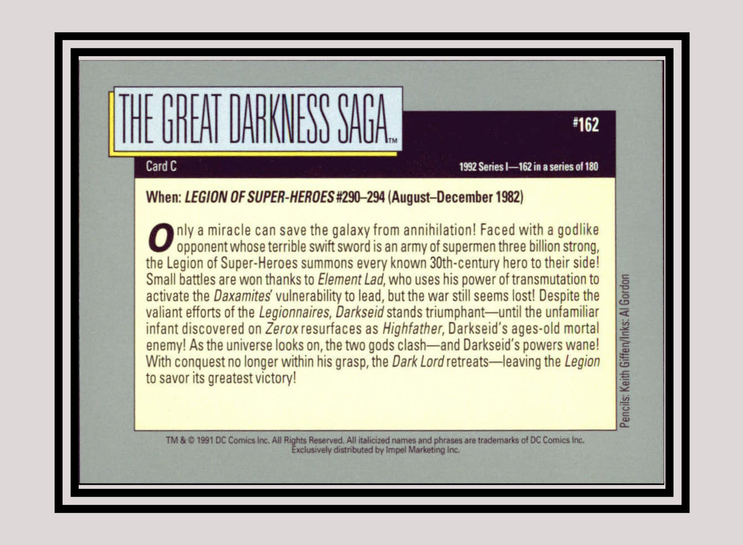 DC! 1x The Great Darkness Saga (Card C) - Base (#162 - 1991 Impel DC Cosmic Cards)