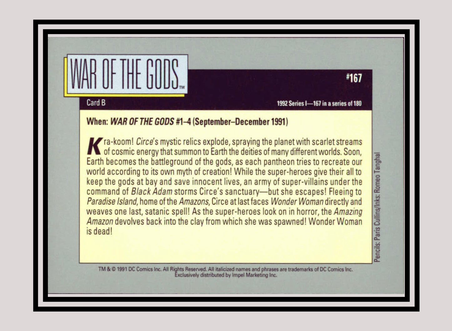 DC! 1x War of the Gods (Card B) - Base (#167 - 1991 Impel DC Cosmic Cards)