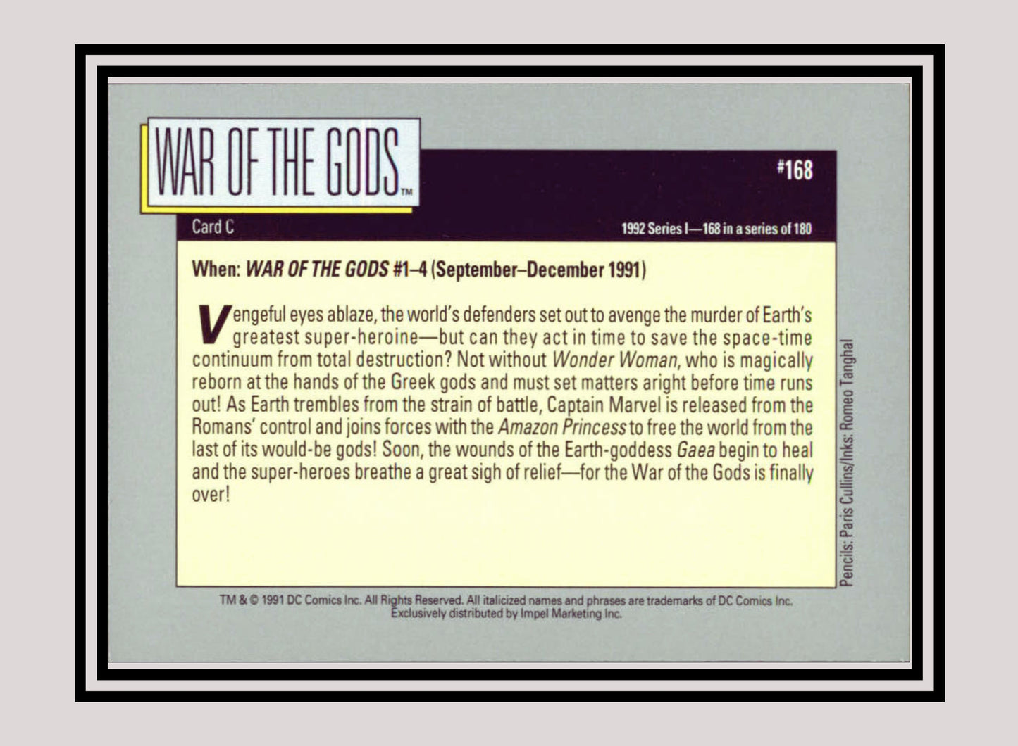 DC! 1x War of the Gods (Card C) - Base (#168 - 1991 Impel DC Cosmic Cards)