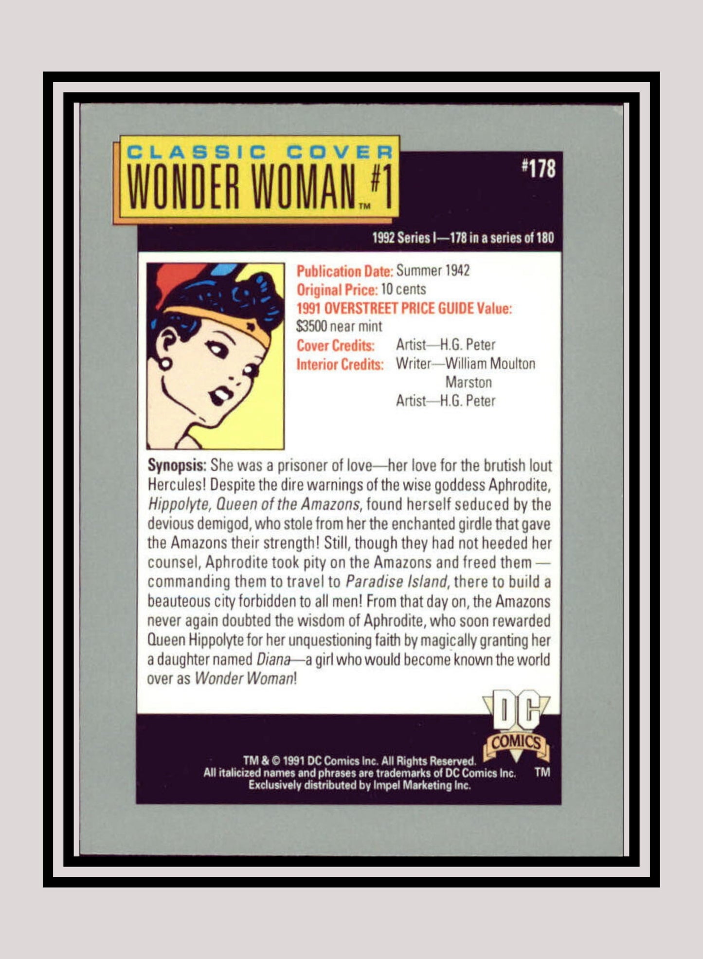 DC! 1x Wonder Woman #1 - Base (#178 - 1991 Impel DC Cosmic Cards)